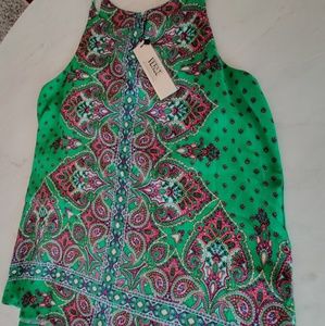 Verse Scarf Print Sleeveless Blouse Green Small
